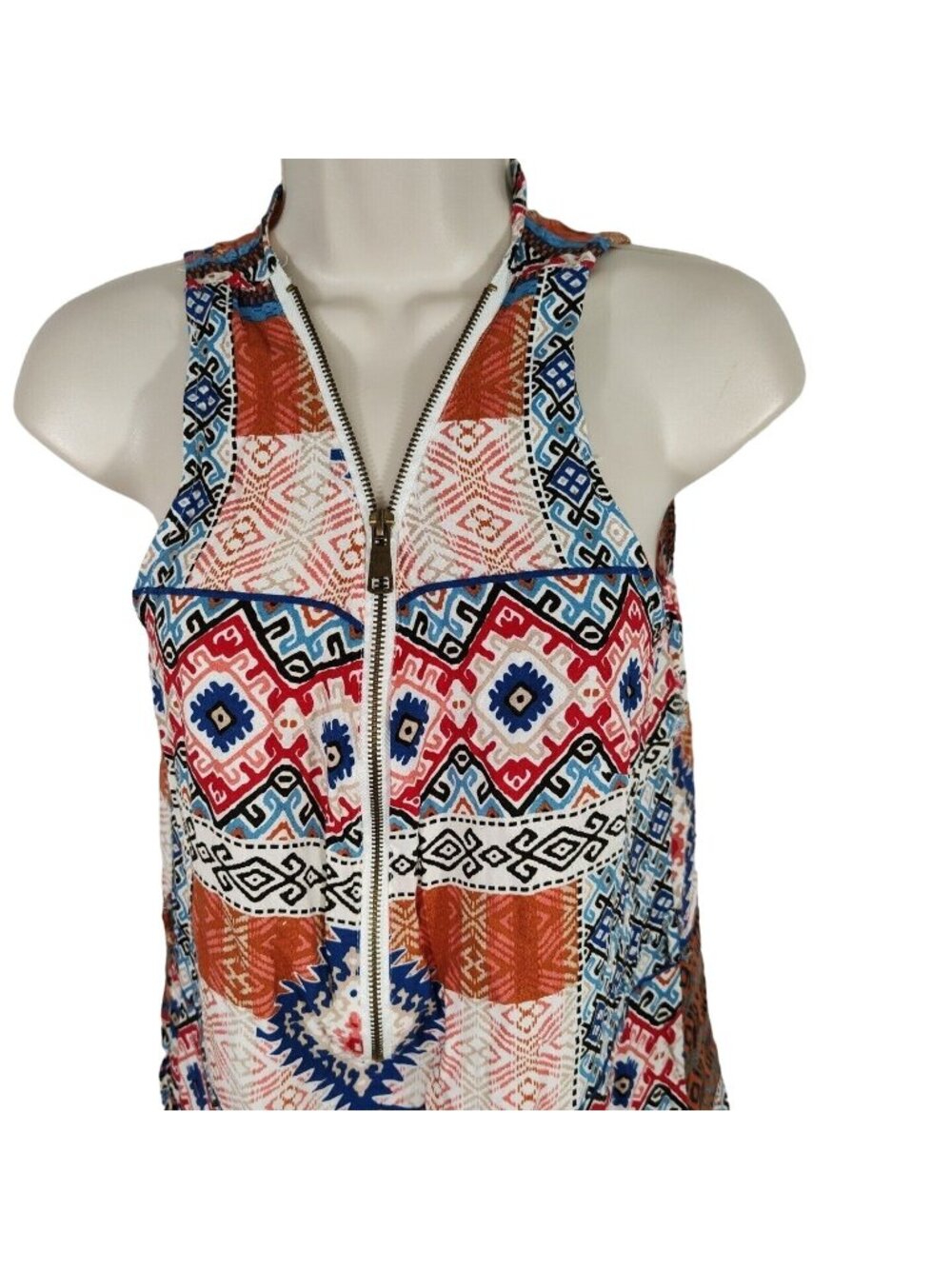 New Look Sheath Dress Half Zip Women Size L Blue Brown White Southwestern FLAW - Picture 2 of 8